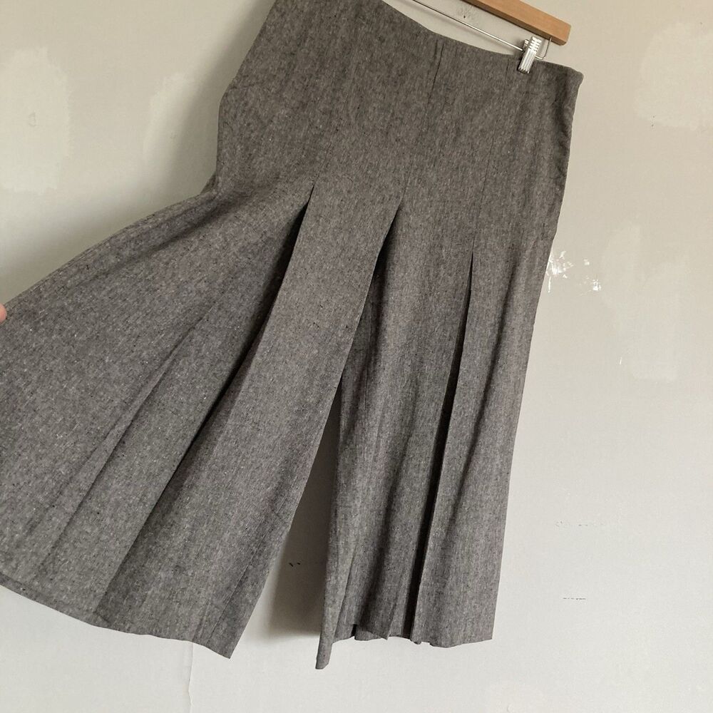 Newport News Linen Pleated Cullottes Pants 14 Women Gray Boho Coastal